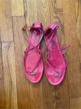 J. Crew Hot Pink Patent Strappy Toe-Loop Sandals